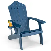 Costway Adirondack Beach Chair Sun Lounge Weather-Resistant w/Cup Holder Garden Patio Poolside Blue