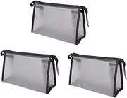 [Dussdote] 3Pcs Mesh Makeup Bag Waterproof EVA Triangular Design Semi Transparent Mesh Zipper Pouch for Cosmetic Travel Outdoor