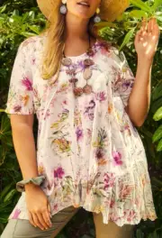 TS TAKING SHAPE plus size XS / 14 Flower Field Crush Tunic light NWT rrp$130!