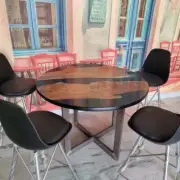 Round Black Epoxy Coffee Table Center Sofa Table Epoxy Side Table Cafeteria Deco