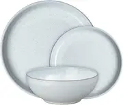 [Denby] White Speckle Coupe Dinner Set for 4-12 Piece Ceramic Tableware Set - Dishwasher Microwave Safe Stoneware Crockery - Reactive Glaze, White - 4 x Dinner Plates, Medium Plates, Cereal Bowls