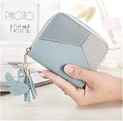 [SKUZA] Wallet,Card Bag,Geometric Patchwork PU Leather Women Long Zipper Wristlet Purses Tassel Design Clutch Wallet Female Card Holder (Short Blue 11.5CM) (Color : Short Blue 11.5cm)