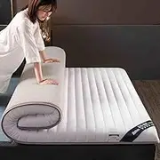 Thick Emulsion Mattress, Breathable Sleeping Pad Plush Floor Mat Foldable Mattress Topper for Single Double Mattress Pad,White,King
