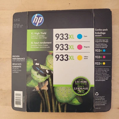 New HP OfficeJet 933XL Printer Ink Yellow Cyan Magenta Expired 7/2015