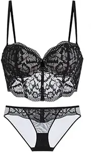 [BORNLIZWAY] Women's Sexy Lace Corset Bra and Panty Set – Slimming, Push-Up, Underwire, Elegant Lingerie for Women