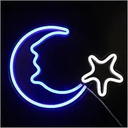 Hanging Art Neon Signs Led Neon Sign Moon Cloud Star Shaped - Acrylic Wall Hanging Art For Kawaii Bedroom Kids Room Decor Wedding Bar Xmas(A)