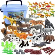 58Pcs Safari & Farm Animals Figures Toys, Realistic Plastic Animals Figurines, African Zoo Wild Jungle Animals Playset with Elephant, Giraffe, Lion, Tiger for Kids Party Supplies Cake Topper