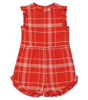 [The Animals Observatory] The Animals Observatory Squirrel checked cotton romper Y 10 red