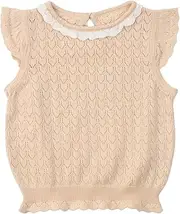 [HOOLCHEAN] Baby and Toddler Girls Spring Summer Thin Knitted Top Flutter Sleeve Ruffled T-Shirt