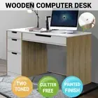 Wooden Computer Desk Drawers Storage Study Home Office White Oak Table
