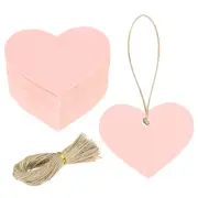 200Pcs Kraft Paper Gift Tags String 2.2 x 2.6 Inch Heart Shape Glittery Pink