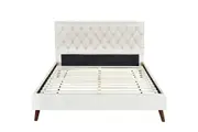 Andy Queen Bed with Upholstered Button Tufted Headboard and Rubberwood Legs Cream