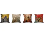 4Pcs Oil Painting Tree Printed Flax Square Pillow Cover Sofa Bed Pillow Cushion