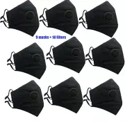 wholesale lot black cotton face mask with valve, + PM2.5 filters, US seller