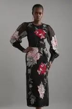Applique And Embroidered Organdie Woven Maxi Bandeau Dress With Beading