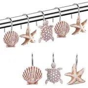 Decorative Shower Curtain Hooks Seashell Turtles Shower Curtain Rings Beach T...