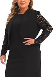 [Agnes Orinda] Plus Size Blazer Cardigan for Women Long Sleeve Lace Open Front Cropped Shrug Bolero Cardigans Jacket