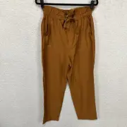 New MADEWELL Dunaway Paperbag Pants Womens M Orange Cropped Wide Leg AN843