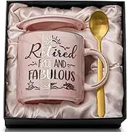 Retirement Gift Woman 2025 - Retirement Gifts for Women, Coworker Leaving, Farewell, Going Away, Goodbye Gifts, Retired Free and Fabulous -14oz Pink Marble Coffee Mug, Gift Box