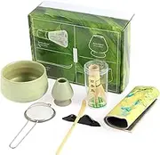 7 Pcs Matcha Tea Set, Elegant Matcha Kit Including Whisk Matcha Bowl Scoop and Whisk with Holder Sifter Towel Reusable Matcha Whisk Set Handmade Matcha Kit for Matcha Making(Light Green)