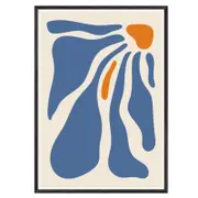 Galrie Stunning Abstract Flowing Forms Art Print in Blue and Orange Minimalist Style, Black Frame, A3 30 x 42cm (12 x 16inch)