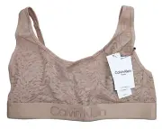 Calvin Klein Intrinsic Brushed Lace Unlined Bralette Women's Bra L NWT Beige