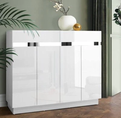 High-Gloss Shoe Cabinet 120cm Shoes Ample Storage Cupboard Shelf Two TOP Drawer