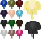 Ladies Plain Cap Short Sleeve Tie Up Front Bolero Shrug Cropped Cardigan Top