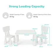 Babyjoy Kid's Tables & 2 Chairs Set Study Play Desk Children Furniture Set for Reading Writing Snack Time White