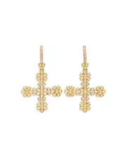 Temple St. Clair 18K Yellow Gold Fj Diamond Fiori Cross Hoop Earrings