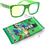 [Sun-Staches] Minecraft Sunglasses by Arkaid - Stylish, Comfortable & Durable UV-Protective Kids Minecraft Glasses With Soft Carrying Case - Official Minecraft Gifts for Boys, Green, One Size Fits Most
