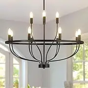 USOR 12-Light Black Chandelier Light Fixture Vintage Industrial Candle Chandelier Farmhouse Chandeliers Over Table Pendant Light for Dining Room Bedroom Living Room Kitchen D85cm E14 Bulbs Included