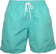 [Aosufei] Men's Solid 2 in 1 Quick-Dry Swim Shorts Waterproof Quick Dry Beach Shorts Casual Swim Trunks with Pockets