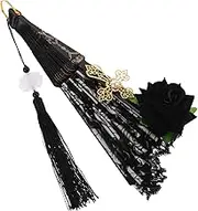 IWOWHERO Elegant Lace Folding Fan with Romantic Rose Pattern Vintage Handheld Prop for Tea Parties and Events for Photo Shoots and Dark Themed Conventions Easy to Carry and Store