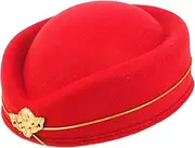 [Ipetboom] Airline Attendant Hat Beret Hat Stewardess Cosplay Flight Hostess Fashion Accessory Red