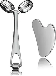 Face Massager, Metal Face Roller Gua Sha Massage Tool for Face Neck Eye Body Skin Care, Facial Roller for Women