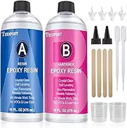 Epoxy Resin Crystal Clear Kit- 32oz/950ml - Casting Resin for Jewellery DIY Resin Coating Easy Cast Epoxy, with Instructions/Bonus Sticks/Graduated Cups/Beak Cover/Dropper/Gloves