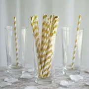 200 pcs 8" White and Gold Biodegradable Striped Paper Straws Wedding Party Craft