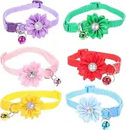 Ipetboom 6pcs Pet Collars with Bell Decorative Flower Designed Cat Neck Accessories Safe Comfortable for Parties and Everyday Wear Multiple Colors Included