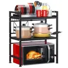 Microwave Oven Rack, Adjustable Heavy Duty 3-Tier Shelf with 3 Hooks for Kitchen