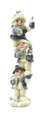 Novelties & Gifts 1256440B 8" Blue Velvet Touch Resin Snowmen Tower - Holding Ca