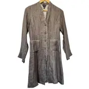 Eileen Fisher Irish Linen Long Jacket Size XS Gray Lagenlook Goblincore Forest