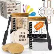 Sourdough Starter Kit 2 Pack 34 Oz Jar with Bread Slings Spatula Set 5X Supplies