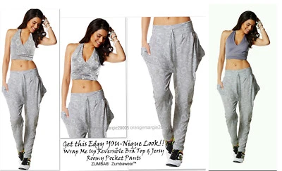 ZUMBA 2Piece Set! Aztec Harem Hip-Hop Pant & Wrap-Me-Up Reversible Bra Top S,M,L