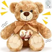 Silipull Remembrance Bear 12 Inch Rose Velvet Stuffed Animal with Recorder Brown Voice Recording Stuffed Animal with Picture Frame Recordable Gifts Fabric Animal Toy for Valentine's Day Christmas