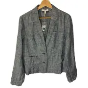 Eileen Fisher Linen Chambray Blazer Jacket Women M Railroad Stripe Blue New $198