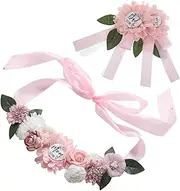 [WESIEVYA] 1 Set Maternity Sash with Floral Corsage Pins for Moms Gender Reveal Party Decorations Girl Photography Props Stylish Belly Sash for Shower Celebrations