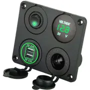 Nevenka 4 in 1 Charger Socket Panel 12V 4.2A Dual USB Cigarette Lighter Socket LED Voltmeter-Green Light