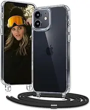 CAROKI Clear Case for iPhone 12/12 Pro,Crossbody Phone Cover with Adjustable Nylon Neck Strap, Clear Transparent TPU Soft Case for iPhone 12/12 Pro Holder with Neck Cord Lanyard Strap- (Black)