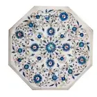 18" Marble Side Table Top Lapis Floral Pietra Dura Inlay Handmade
